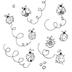 black and white ladybugs flying in the air with hearts on their backs,