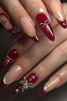 nails | nails acrylic | nails 2024 | nails 2024 trend | nails inspiration | nails autumn 2024 | fall nails | gel x | gel extensions | nails for fall | fall inspo | floral nails | cute nails | almond shaped nails | almond nails | press on nails | natural nails | manicure | pedicure | short nails | long nails | acrylic nails | spring nails | summer nails | k-nails | korean nails | jelly nails | Almond Nail Art, Red Acrylic Nails, Red Nail Designs