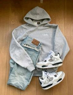 Jordan 4 Outfit, 4s Outfit, Hoodie Outfit Men, Street Style Outfits Casual, Outfits Men Streetwear, Trendy Boy Outfits, Outfit Streetwear, Dope Outfits For Guys, Jordan Outfits