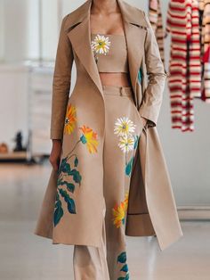 An exclusive offer for you——Affordable prices at Stylewe store, SPU: 1WTR7C48F9, Color: Khaki, Material:Polyester, Silhouette:X-Line. 3 Piece Suit Women, Trench Coats Women Long, Floral Prints Fashion, Pant Suits For Women, Wide Leg Pant Suit, Woman Suit Fashion, Pantsuits For Women, Mode Inspo, Trench Coats Women