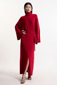 Feel Confident In Our Midi Dress, Made In Knit Fabric, Featuring An Ultra Minimal Design, With A Relaxed, Flowing Fit, Bat Wing Sleeves, And A Belted Waistline. Style It With Block Heels Or Ankle Boots For A Look Perfect For Days Out, Then Wear It With Heeled Boots Or Strappy Heels For An Evening Look. Viscose Blend Funnel Neck Belted Knitted Midi Dress High Quality Viscose Knit Fabric Ultra Relaxed Silhouette Straight Hanging Skirt Statement Bat Wing Sleeves Belted Waistline High, Funnel Neckli Fashion Library, Petite Wedding Guest Dresses, Knitted Maxi Dress, Bat Wing Sleeves, Plus Size Workwear, Knitted Midi Dress, Wing Sleeves, Plus Size Formal, Tall Dresses