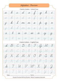 an upper and lowercase handwriting practice sheet with cursive letters, capital font