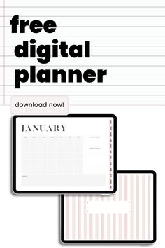 the free digital planner is displayed on two ipads