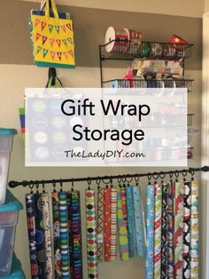 the lady diy gift wrap storage is organized and ready to be used as a craft room