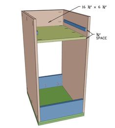 the corner shelf is labeled with measurements