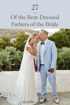 a man and woman standing next to each other with the words 27 off the best dressed fathers