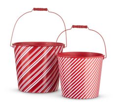 Striped Handle Buckets are perfect the holiday season! These red & white containers, with wood handle, are great to use in your home decor, kitchen and even fill with faux snow balls for your holiday decor, use as gift baskets, or to just use as an accent in your holiday home decor!  ✨ SOLD IN SET OF 2, 1 of each ✨ Made of metal ✨ Container Measurements:  Large: 13.5" Diameter X 12" H Small: 11.25" Diameter X 10" H Thank you for shopping ShowStopper Designs! Follow ShowStopper Designs on these social media platforms:  https://www.facebook.com/showstopperdesigns https://www.instagram.com/showstopperdesigns https://www.pinterest.com/showstopperdesigns Shop other available listings:    https://www.etsy.com/shop/showstopperdesigns  CUSTOMER REVIEW: Susan on April 2, 2024 5 out of 5 stars Bucket Decor, Snow Balls, Wreath Frames, Christmas Bucket, Raz Imports, Faux Snow, Metal Bucket, Metal Containers, Holiday Items