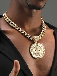 Yellow Gold Glamorous Collar  Zinc Alloy   Embellished   Men's Fashion Jewelry Black Beads Mangalsutra, Charm Chain, Popular Jewelry, Black Man, Mens Pendant, Hip Hop Jewelry, Cuban Link Chain, Chains For Men, Jewelry Gift