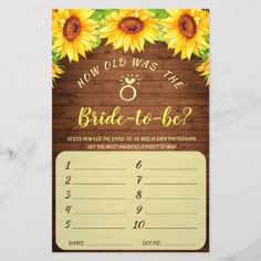 sunflowers and barn wood bridal - to - be game