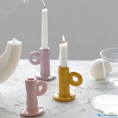 OrcaJump - Vibrantly Colored Candle Holder with Handle - Available in 5 Striking Color Options Clay Candleholder, Candle Holder With Handle, Colorful Eclectic, Unique Candle Holders, Coloured Candles, Tea Light Candle Holder, Pottery Crafts, Taper Candle Holders, Tealight Candle Holders