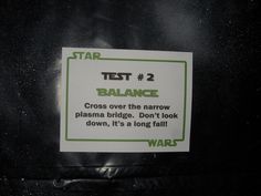 there is a sign on the back of a vehicle that says, test 2 balance cross over the narrow plasma bridge don't look down, it's a long fall