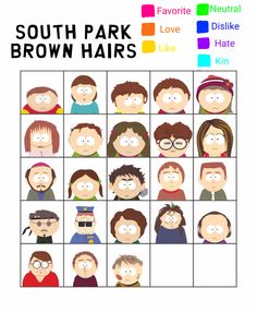 the south park brown hair game is shown in this image, it's all different colors