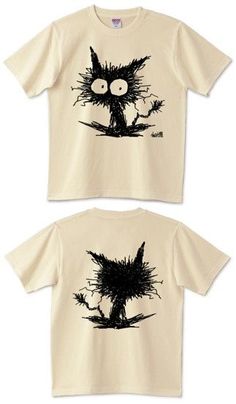 two t - shirts with an image of a cat on the front and back side