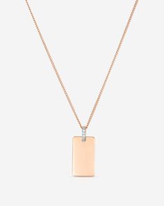 Engravable Rectangle Pendant Necklace in Rose Gold without engraving. 14k Gold Rectangular Pendant Necklace, Luxury Engraved Necklace With Rectangular Pendant, Luxury Rectangular Pendant Engraved Necklace, Minimalist Jewelry With Engraving Option, Rectangular Pendant, Gold Necklaces With Engraving Option, Rectangular Pendant, Rectangle Pendant Necklace, Pendant Bail, Rectangle Pendant, Bespoke Rings