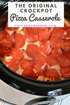 the original crockpot pizza casserole is made with only three ingredients and it's ready to be eaten