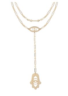 Lia Eye and Hamsa Lariat - Sterling Silver, Gold Vermeil or Two-Tone | ModernTribe - Stylish Judaica for Cool Jews Gay Pride Gifts, The Hand Of God, Bat Mitzvah Gifts, Hand Of God, Jewish Jewelry, Good Karma, Pride Gifts, Hamsa Hand, Silver Pendants