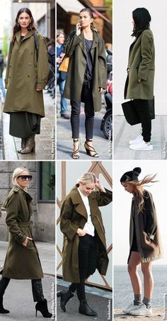 Dedicated to: Capucine Safyurtlu | Blue is in Fashion this Year | Bloglovin Olive Coat Outfit Winter, Army Coat Outfit, Army Green Coat Outfit, Khaki Coat Outfit