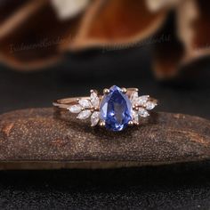 Vintage Sapphire Engagement Ring Unique Pear Blue Gemstone | Etsy Unique Engagement Rings Non Traditional Gold, Pear Sapphire Engagement Ring, Unique Wedding Rings Boho, Wedding Rings Boho, Vintage Sapphire Engagement Ring, Sapphire Engagement Ring Unique, Nontraditional Engagement Rings, Wedding Ring Art, Unique Wedding Rings