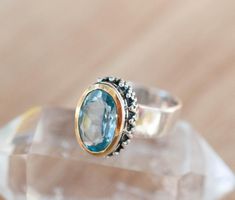 Blue Topaz Ring ~ Statement ~ Gemstone ~ Handmade ~Faceted ~ Sterling Silver 925 ~Solitaire ~Gold ~N Blue Topaz Ring Sterling Silver, Mommy Jewelry, Topaz Birthstone, November Birthstone, Blue Topaz Ring, Topaz Ring, Sterling Ring, Rings Statement, Gold Vermeil