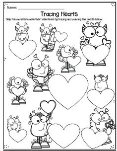 valentine's day worksheet with hearts and birds in the shape of heart