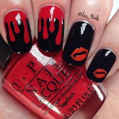 Blood Drop Nails, Drop Nails, Bare Nails, Blood Drop, Nail Vinyls, Halloween Acrylic Nails, Tempe Az, Black Nail, Halloween Nail Designs