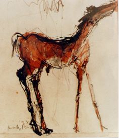 a drawing of a horse standing in front of a wall