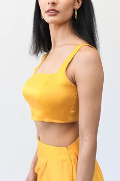 Sleeveless Satin Blouse – MOR Collections Fitted Sleeveless Crop Top For Evening, Elegant Sleeveless Fitted Crop Top, Solid Color Sleeveless Top For Evening, Sleeveless Fitted Crop Top For Party, Yellow Padded Blouse For Party, Fitted Crop Top For Summer Evenings, Sleeveless Tops With Built-in Bra For Evening, Fitted Sleeveless Solid Color Blouse, Chic Fitted Sleeveless Crop Top