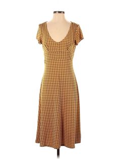 Dorothee Bis Casual Dress Size: 5 Brown Dresses - used. 96% POLYESTER, 4% SPANDEX, Midi, Square, Houndstooth, Midi/Calf Length, Short Sleeve | Dorothee Bis Casual Dress: Brown Houndstooth Dresses - Size 5 Casual Fitted Houndstooth Dress, Fitted Patterned Dresses For Fall, Fitted V-neck Patterned Midi Dress, Patterned Fitted Midi Dress With Short Sleeves, Fitted Patterned Midi Dress With Short Sleeves, Fitted Patterned Short Sleeve Midi Dress, Spring Midi Dress With Houndstooth Pattern, Fitted Houndstooth Midi Dress, Spring Houndstooth Midi Dress