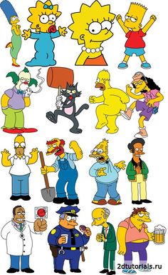 the simpsons characters are all dressed up in different colors and sizes, including one man with a