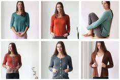 six photos of women in different sweaters and pants