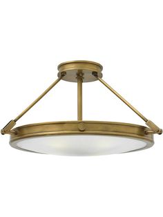 a semi - flush ceiling light fixture in an antique brass finish