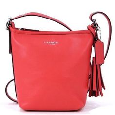 Beautiful Coral Coach Mini Bucket Crossbody. - Coral Color - Leather - Approximately (L) 8.5in (H) 8in (W) 3in New Without Tags & Without Dust Bag!! Coach Legacy, Olivia Palermo, Coach Purse, Mini Crossbody, Stylish Bag, Replica Handbags, Coach Purses, Leather Mini, Palermo