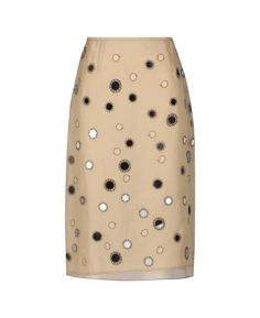 Best price on the market at italist | Prada Beige Silk Midi Skirt With Mirrors Organza Midi Skirt, Prada Skirt, Mirror Embroidery, Silk Midi Skirt, Beige Silk, Versace Shop, Street Style Trends, Hem Skirt, Silk Organza