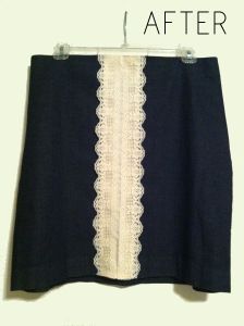 the before and after photo shows how to make a skirt with lace trimmings