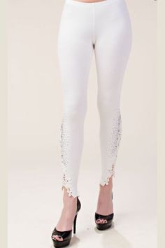 Vocal Soft thin comfy legging tights with elegant vintage lace patch and rhinestones accent. Thin stretchy lightweight like tights. See through. Color: Off White/White Sizes: S-M-L-XL Waist 24-26-28-30 (can stretch up to 2-3 inches more) Inseam Length 29-29.5-30-31 Hi waist 9-12" approx depending on size Self: 95% Rayon, 5% Spandex, Hand wash cold or dry clean C2/IM0830P Comfy Leggings, Black Espadrilles, Bootie Sandals, Knit Leggings, Celebrity Outfits, White White, Leggings Fashion, Vintage Lace, Online Boutiques