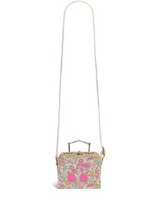 light beige/bubblegum pink/multicolour cotton all-over floral print signature cherry print gold-tone hardware hard rectangle body single flat top handle adjustable detachable shoulder strap box-clasp fastening main compartment Spring Rectangular Box Bag With Removable Pouch, Spring Square Satchel With Detachable Handle, Spring Rectangular Satchel, Spring Travel Box Bag With Adjustable Strap, Pink Rectangular Satchel For Spring, Spring Square Satchel With Adjustable Strap, Rectangular Floral Print Shoulder Bag For Spring, Spring Crossbody Box Bag With Detachable Handle, Spring Floral Print Rectangular Shoulder Bag