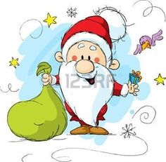 a cartoon santa holding a bag of presents