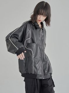 ❤︎Loose top motorcycle wear leather jacket❤︎ Corduroy Skirt Outfit, Motorcycle Wear, Coat Streetwear, Long Leather Skirt, Biker Coat, Leather Coat Womens, Pu Jacket, Bike Wear, Pu Leather Jacket