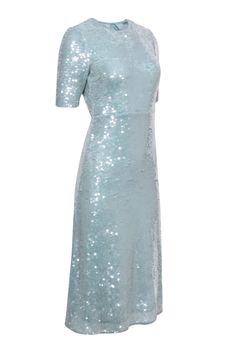 This seafoam maxi dress has all of the details to make you stand out at your next swanky soiree! This Veronica Beard dress has been designed with dazzling sequins that shine and shimmer all night long as you enjoy your event. Pop on a pair of matching heels and a vintage mini bag to complete your look. Size 00 100% Viscose Fully lined Concealed back seam zipper closure Round neckline A-line silhouette Short sleeves Bust 33" Waist 28" Shoulder to hem 47" Glamorous Sequined Midi Dress, Spring Prom Sequin Maxi Dress, Glamorous Midi-length Maxi Dress With Sequins, Glamorous Sequined Maxi Dress For Spring, Glamorous Spring Sequin Maxi Dress, Glamorous Spring Maxi Sequin Dress, Spring Wedding Maxi Sequin Dress, Floor-length Sequin Midi Dress For Party Season, Floor-length Sequin Dress For Spring Wedding