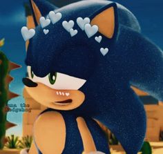 sonic the hedgehog is wearing hearts on her head and she looks like she's going to fall in love