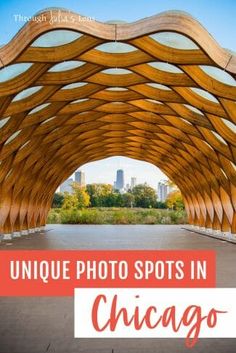 the chicago skyline with text overlaying it that reads unique photo spots in chicago