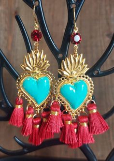 Sacred Heart Tassel Earrings, Sagrado Corazon Exvotos Boho Earrings Frida Kahlo Inspired Gypsy Earrings, Mexican Earrings Religious Earrings - Etsy