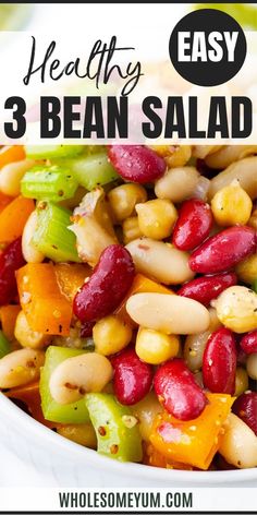 Three Bean Salad Cold Beans Salad Recipes, 3 Bean Salad Recipes, 3 Beans Salad Recipes, 3 Bean Salad Recipe Healthy Clean Eating, Salad Beans Recipe, Bean Salads Healthy Easy, Easy Three Bean Salad, Cold Veggie Dishes, Classic 3 Bean Salad Recipe