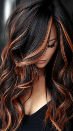 💁‍♀️�💖 Must-Try Light Autumn Hair Color fall hair colors copper highlights | Exclusive Phenomeno... Ombre Hair Color Dark Brown, Brown Hair With Red And Blonde Highlight, Hairstyles Color Ideas, Grey And Black Hair, Blonde Highlights On Black Hair, Autumn Hair Color, Fall Hair Colors Copper, Dark Brown Hair With Highlights, Highlights On Black Hair