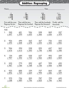 the addition regroup worksheet is shown with numbers and subtractions