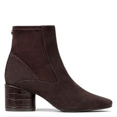 Donald Pliner Women GAIGE Dark Brown Boot, Bootie, Casual, Dress, SlipOn, Stretch, Size: 9 GAIGE will be your go-to bootie this season. This soft suede style is accented by a stretch panel and croco-covered block heel that add just enough unique detail as well as comfort. Padded with a memory foam insole and set on a non-slip rubber outsole, the design also features an inner zip closure that makes it easy to pull on and off. Dark Brown Boots, Suede Style, Suede Fashion, Soft Suede, Brown Boots, Boot Shoes Women, Bootie, Block Heels, Memory Foam