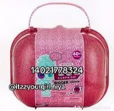 a pink lunch box with hello kitty on the lid and handle, sitting in front of a white background