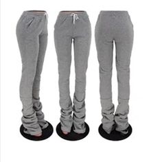 Women's Stacked Pants Sweatpants Fleece Lined Leggings High Waist Drawstring Inseam: 45" 95% Polyester 5% Spandex Front Pockets Waist Unstretched And Stretched Lg 28" To 36" Xl 31" X 38" 2xl 33" X 41" Casual Stretch Bottoms For Winter, Winter Casual Stretch Bottoms, Winter Stretch Straight Sweatpants, Winter Stretch Straight Leg Bottoms, Stretch Straight Joggers For Fall, Fall Stretch Joggers, Fall Stretch Straight Joggers, Gray Stretch Pants For Winter, Winter High-waisted Stretch Sweatpants