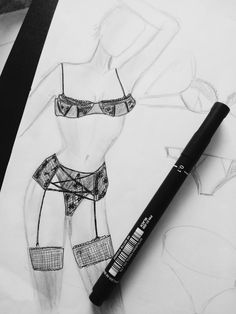 #ilustração #lingerie #moda # fashion # desenho Artist Sketches, Fashion Drawing, Moda Fashion, Geometric Tattoo, Fashion Illustration, Bathing Suits, Lingerie, Drinks, Tattoos