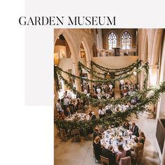 an overhead view of the garden museum with people sitting at tables and eating in it